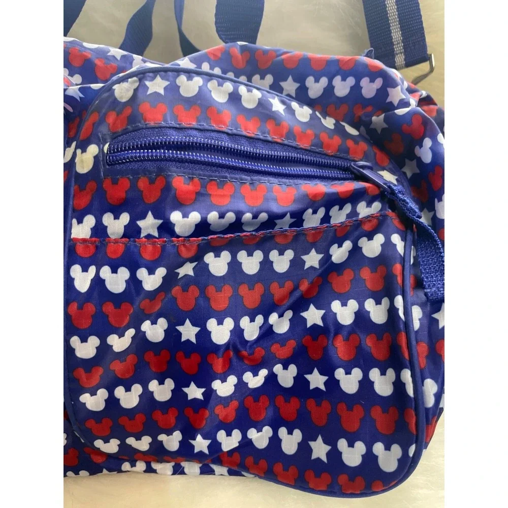 Mickey Mouse Blue & Red Patterned Duffel Bag With Sequins & Stars
